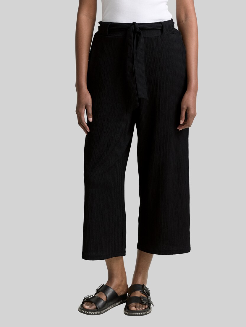 High waist culotte trousers with tie belt by Denim Female, deep black