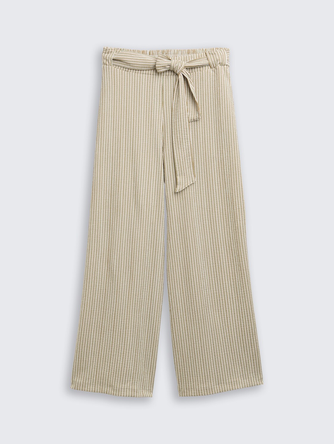 High Waist Culotte Hose mit Bindegürtel - vertical green white stripe - Vorder-Produkt-Ansicht