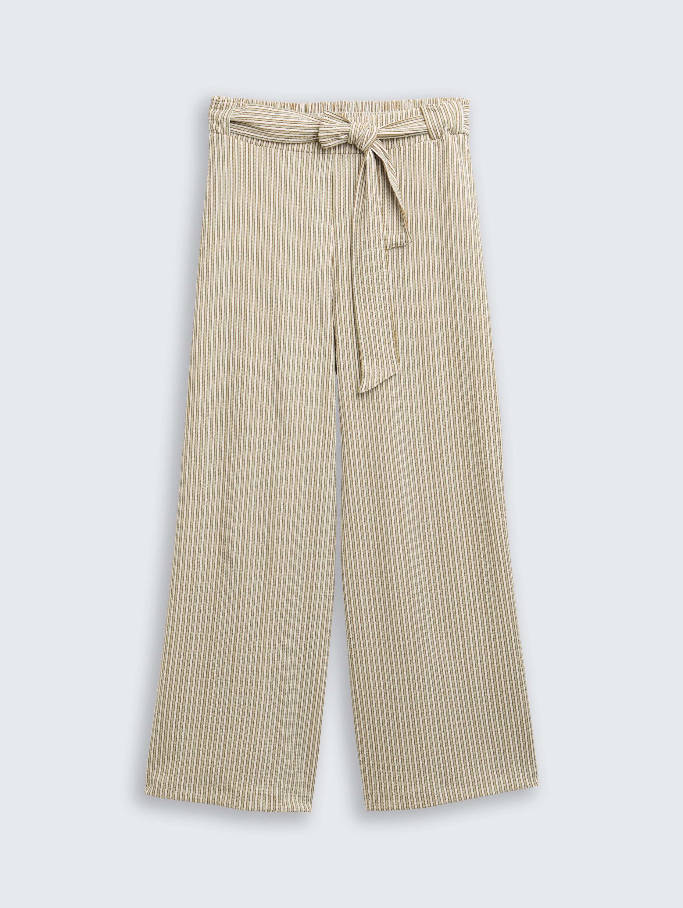 High Waist Culotte Hose mit Bindegürtel - vertical_green_white_stripe - 