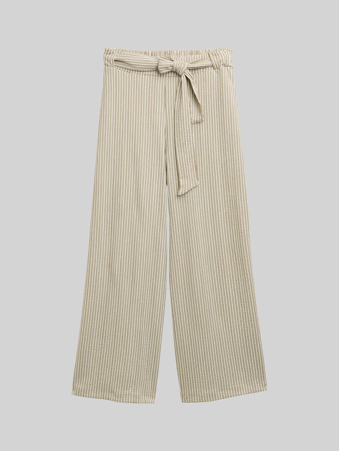 High waist culotte trousers with tie belt by Denim Female, vertical green white stripe