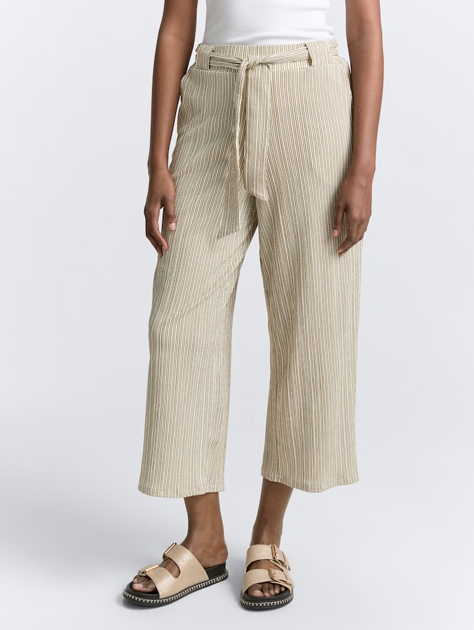 Hoge culotte broek met riempje door Denim Female, vertical green white stripe