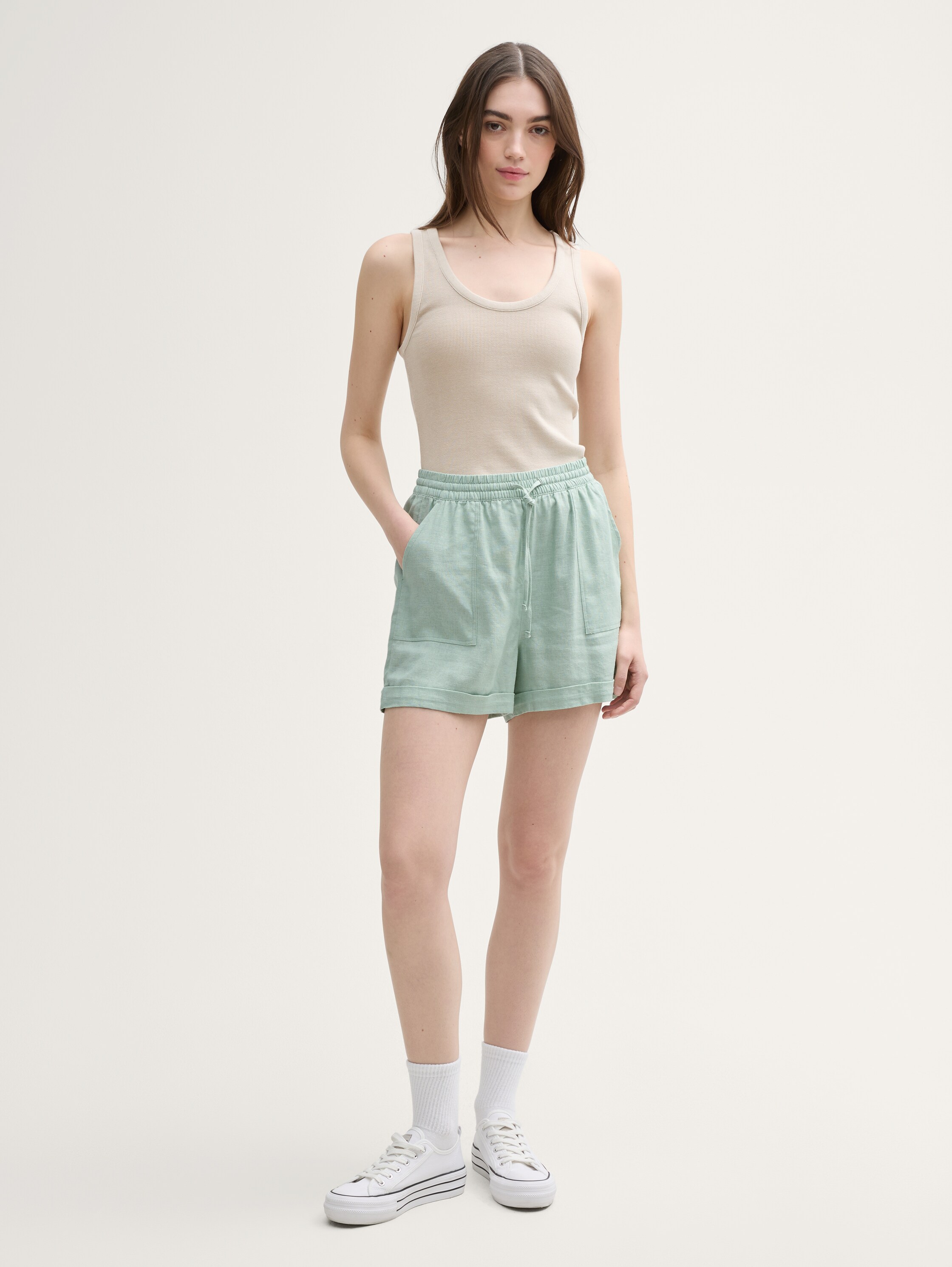 Relaxed Shorts mit Leinenanteil - fresh_mint_green - 