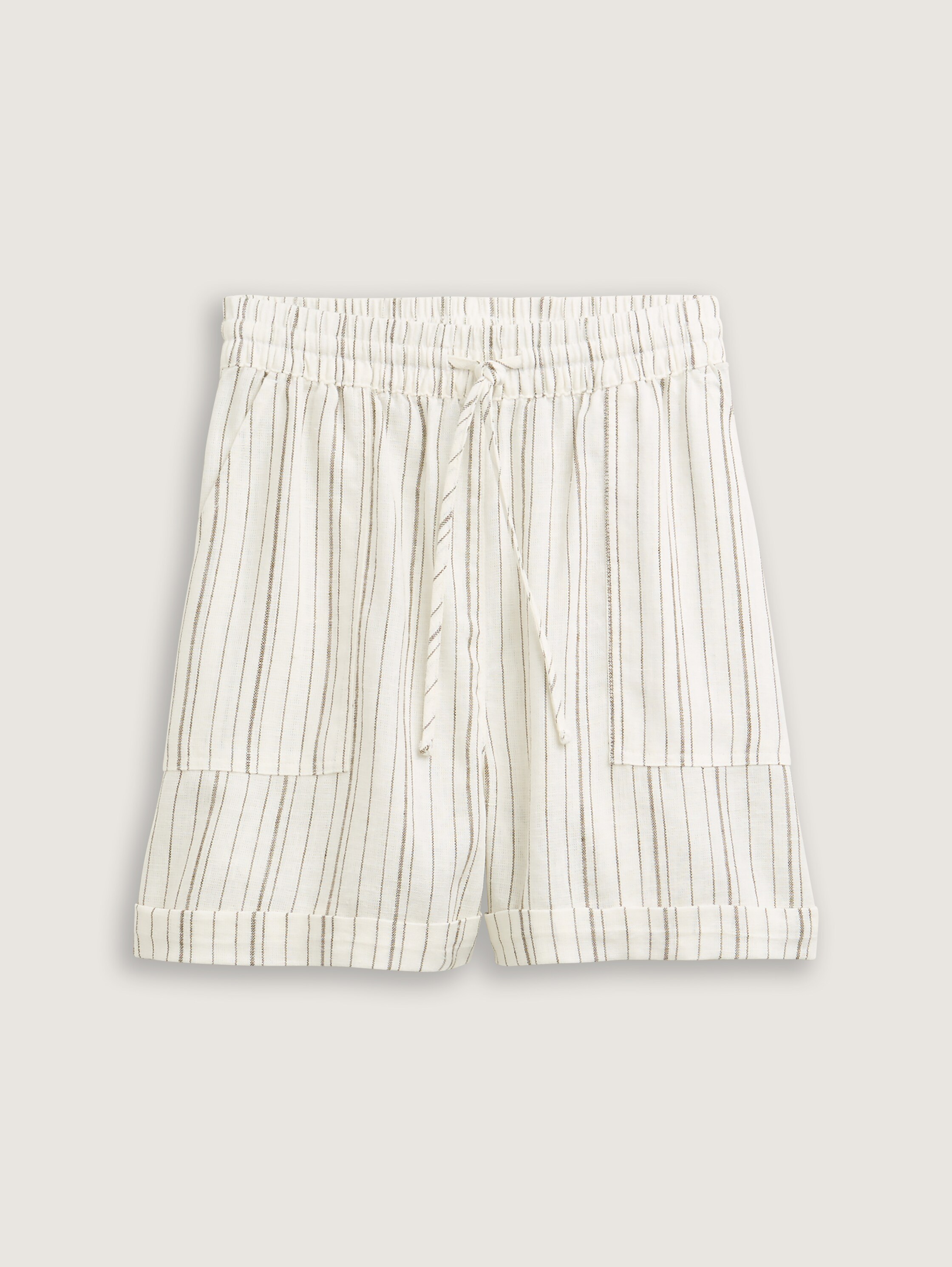 Relaxed Shorts mit Leinenanteil - white_olive_vertical_stripe - 