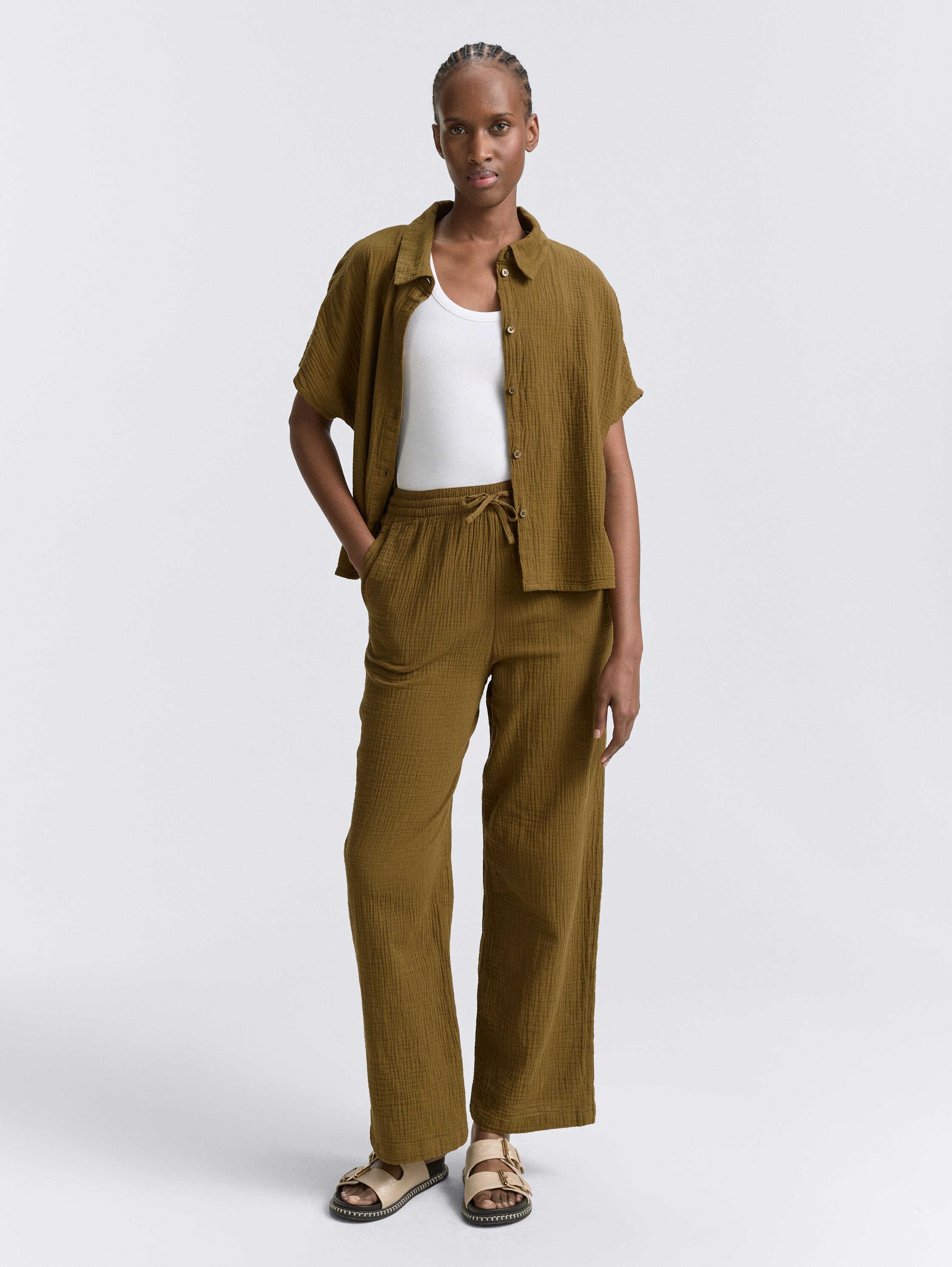 Musselin Straight Hose - golden_olive_green - 