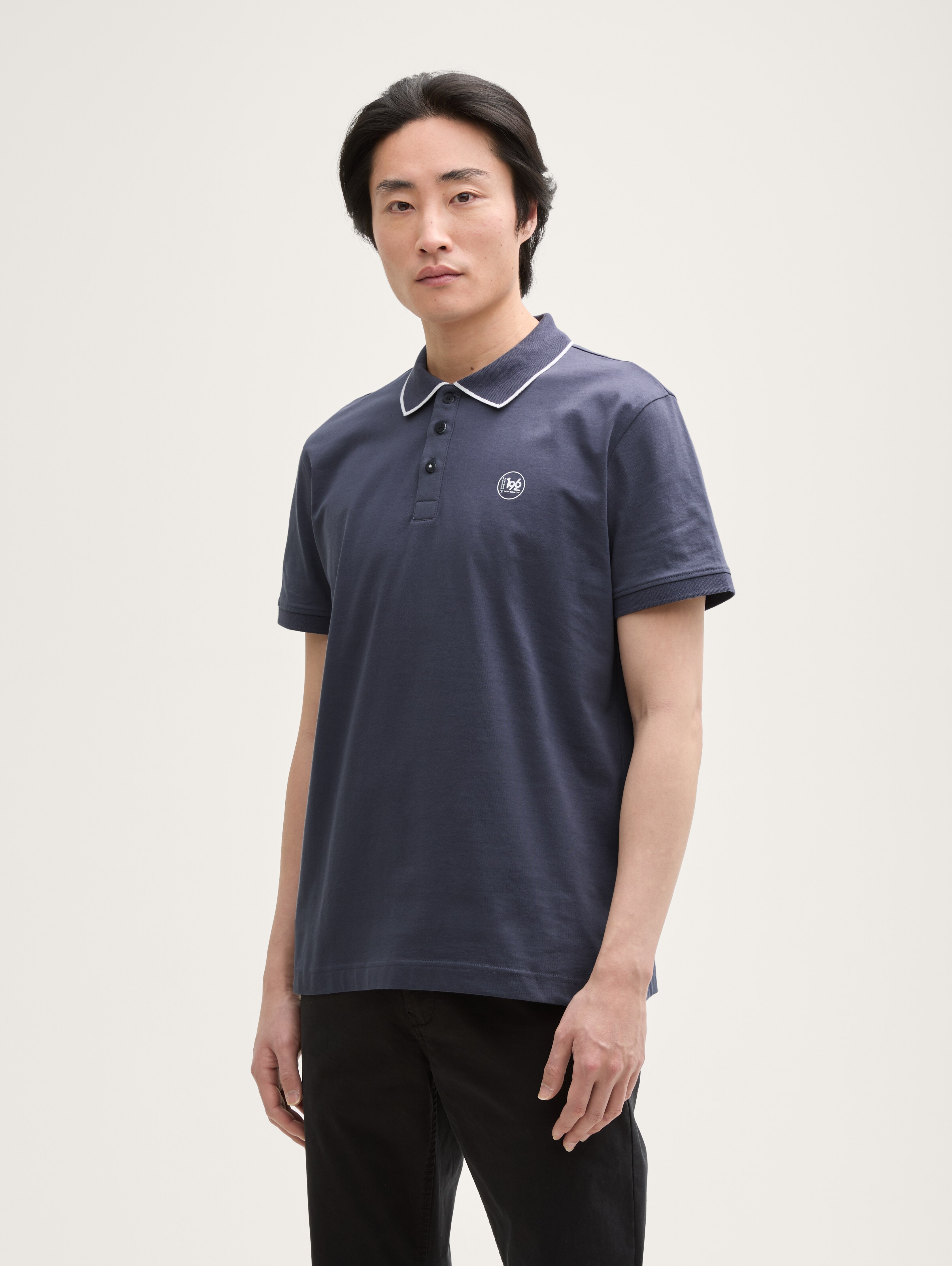 Piqué Poloshirt mit Print von Men, Blueish Grey