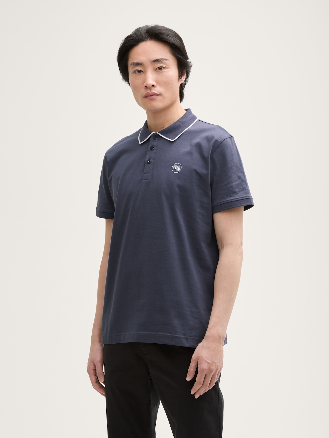 Piqué Poloshirt mit Print - Blueish Grey