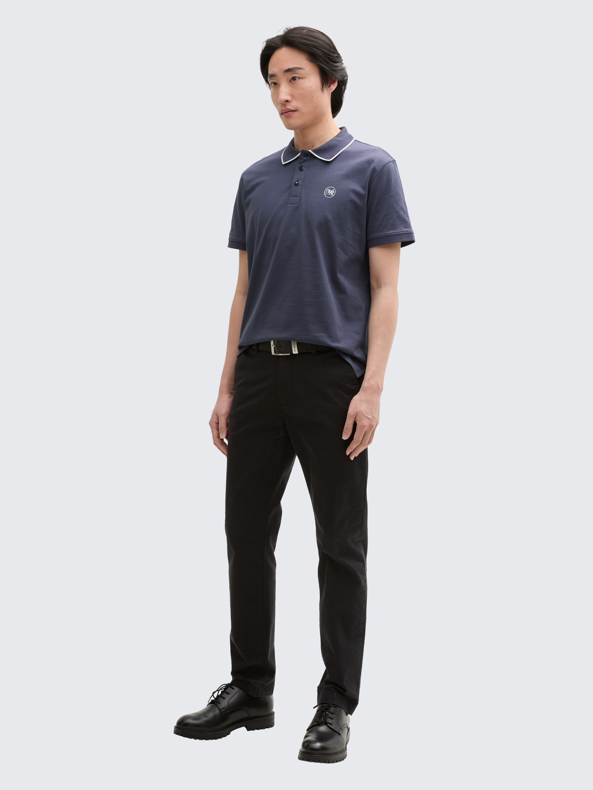 Piqué Poloshirt mit Print - Blueish Grey