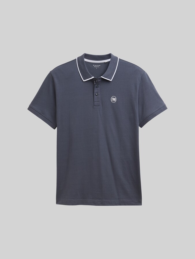 Piqué Poloshirt mit Print von Men, Blueish Grey