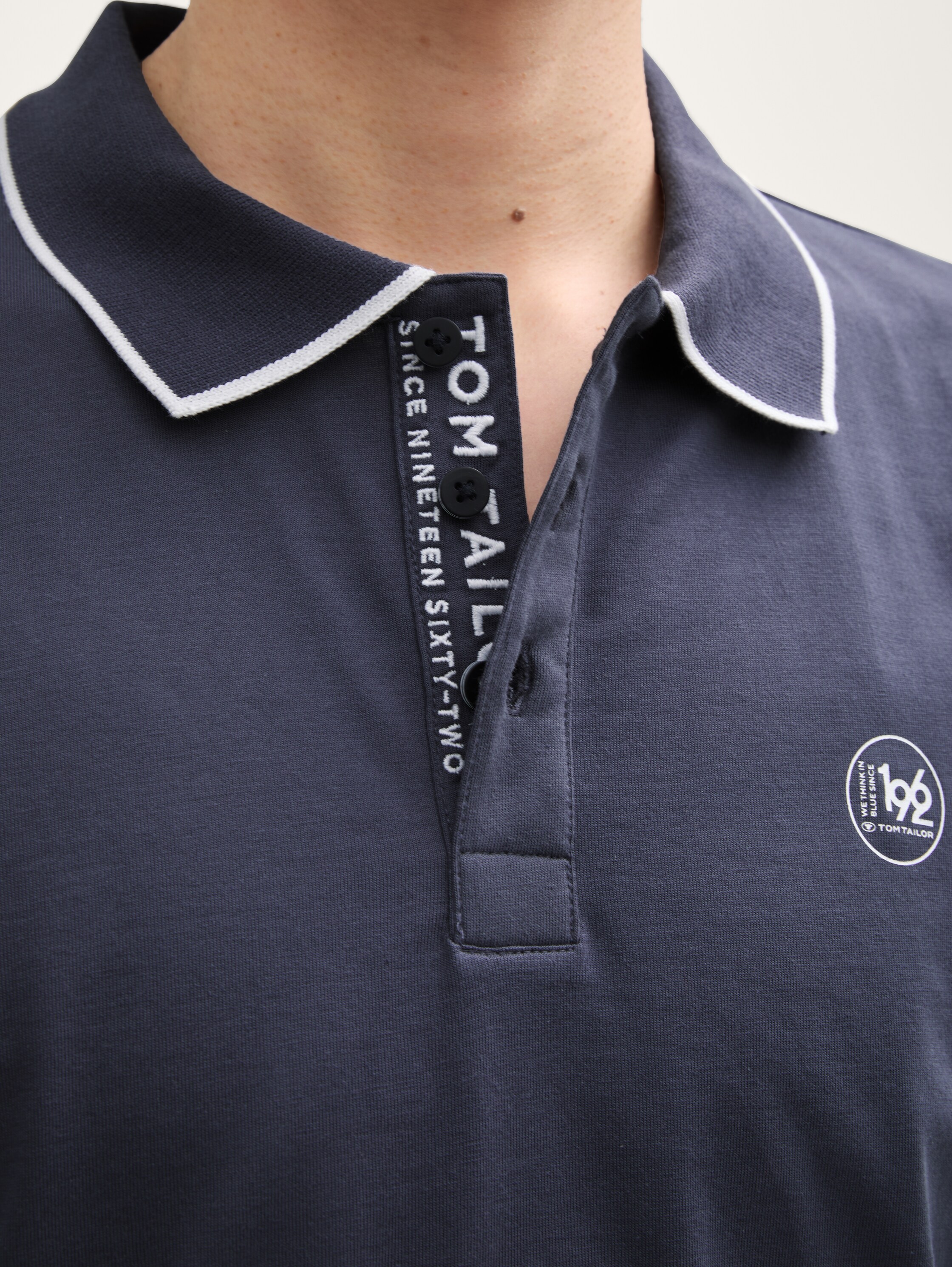 Piqué Poloshirt mit Print - blueish_grey - 