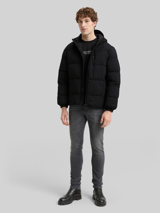 Lightweight puffer jacket with hood by Denim Male, Black