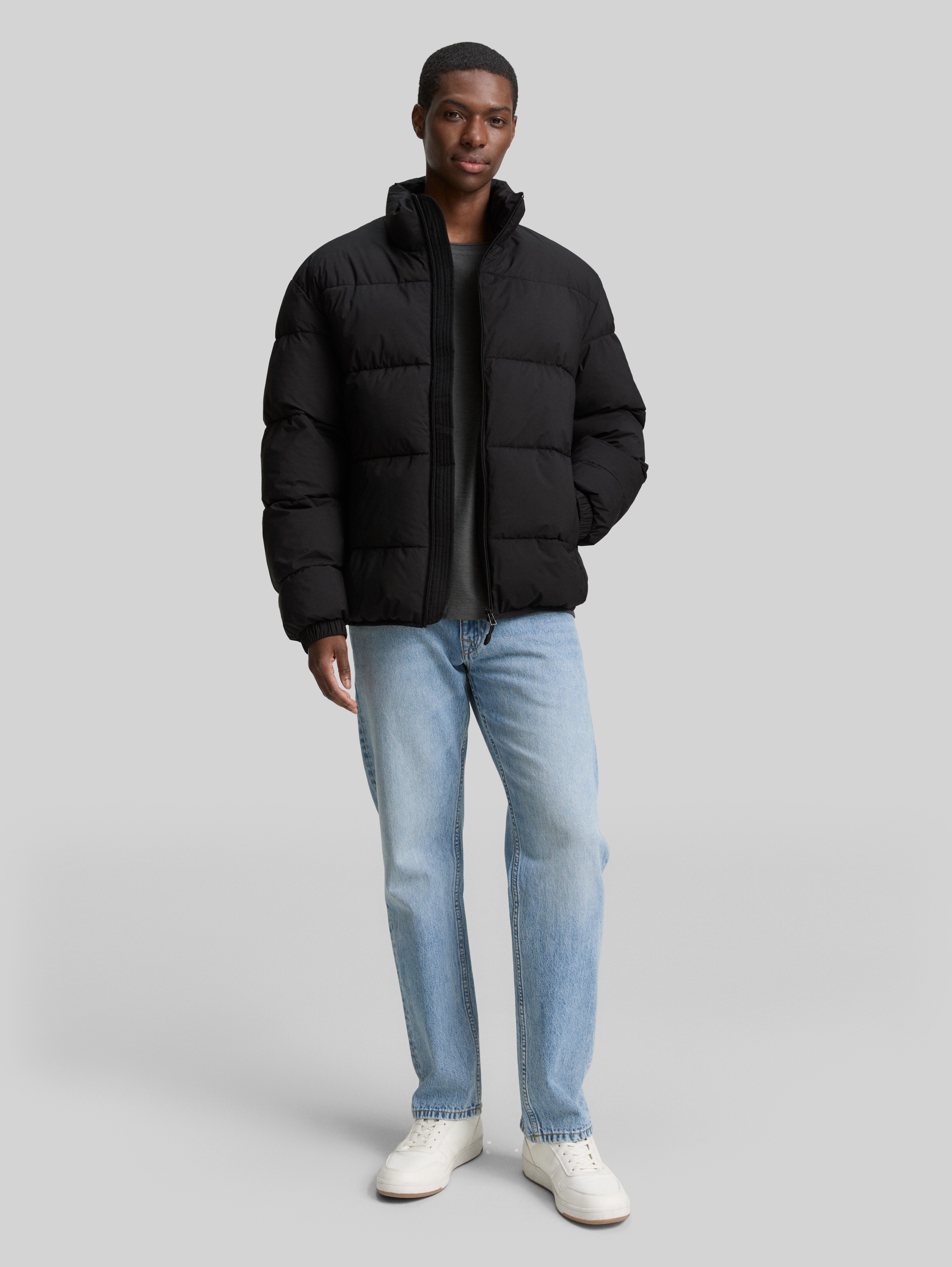 Lightweight puffer jacket with stand-up collar in black by Tom Tailor