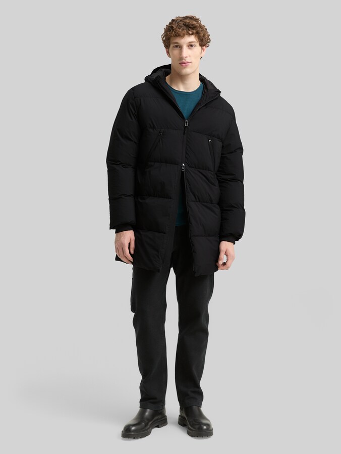 Puffer parka with hood by Denim Male, Black