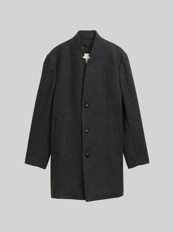 Wool coat with stand-up collar by Denim Male, grey big herringbone optic