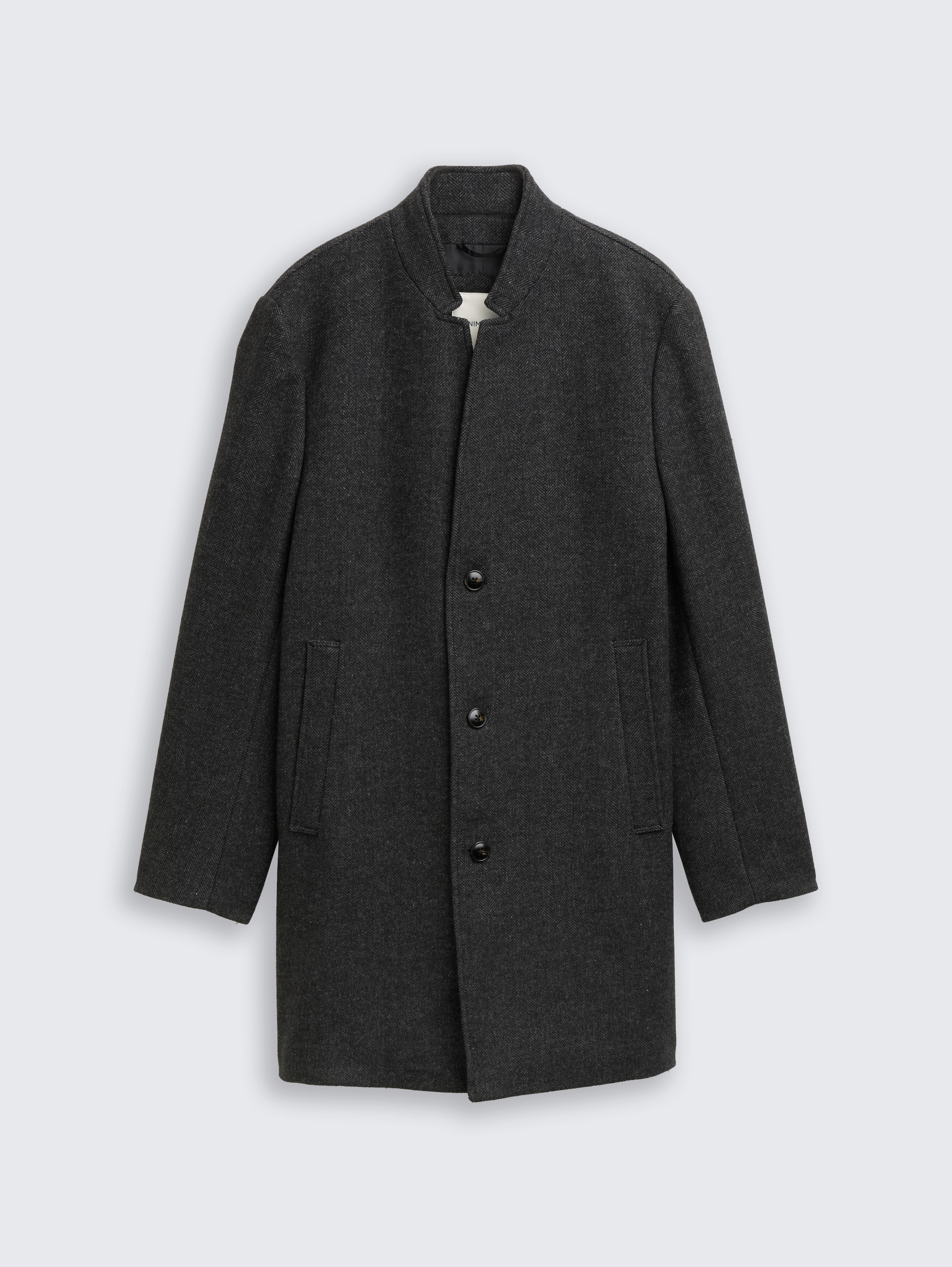 Wool coat with stand-up collar - grey big herringbone optic - Front product view