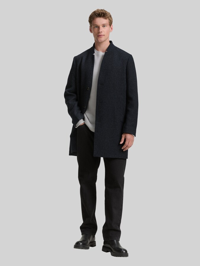 Wollmantel mit Stehkragen von Denim Male, black navy twill