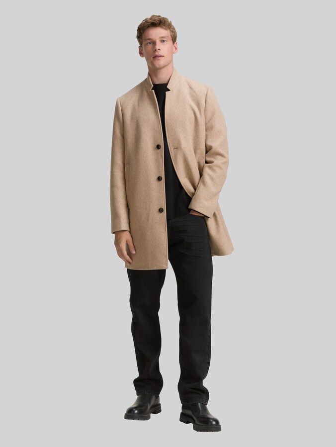 Manteau en laine avec col montant par Denim Male, beige off white brushed twill