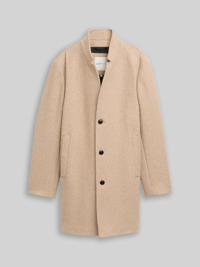 Wollmantel mit Stehkragen von Denim Male, beige off white brushed twill