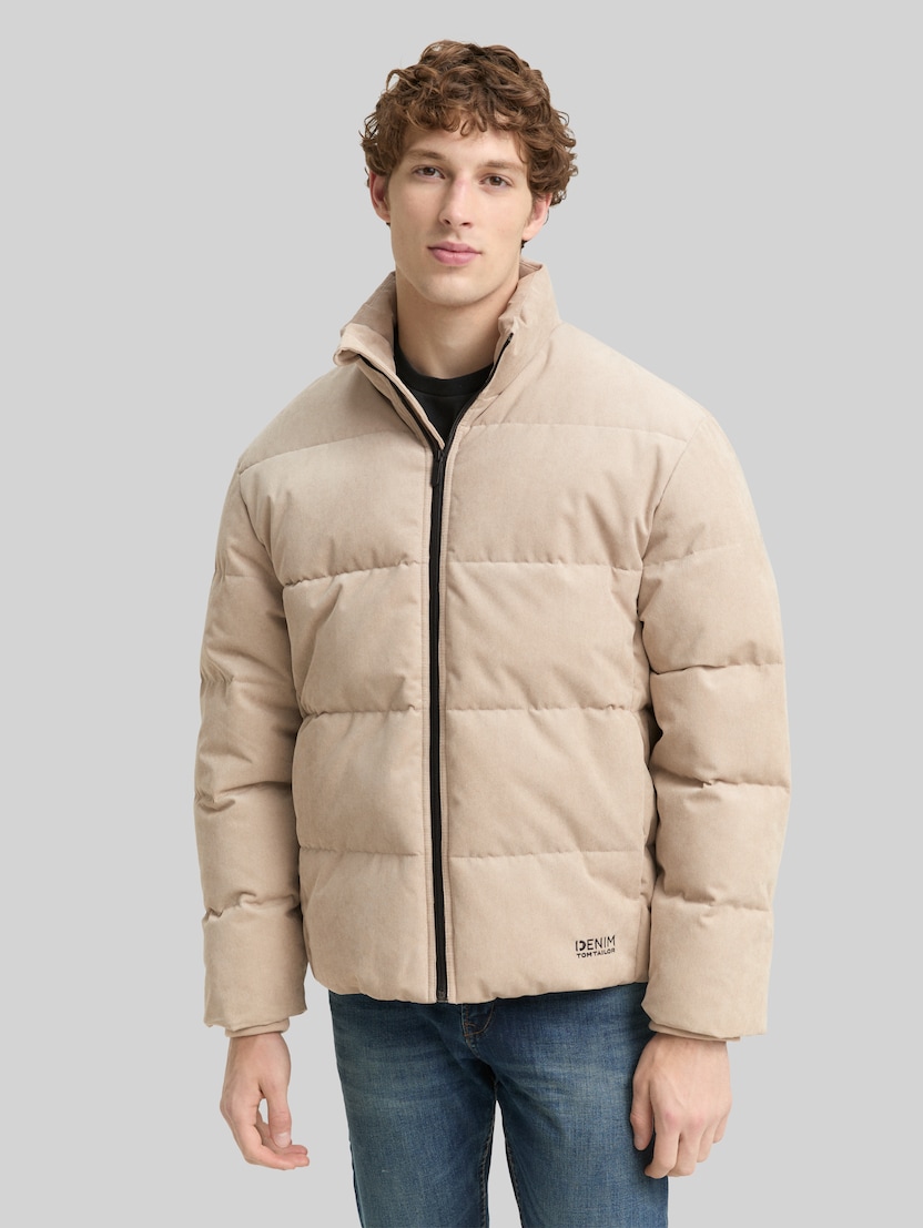 Cord Puffer-Jacke mit Stehkragen von Denim Male, Cashew Beige