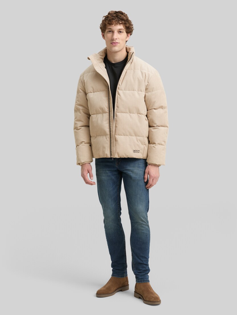 Cord Puffer-Jacke mit Stehkragen von Denim Male, Cashew Beige