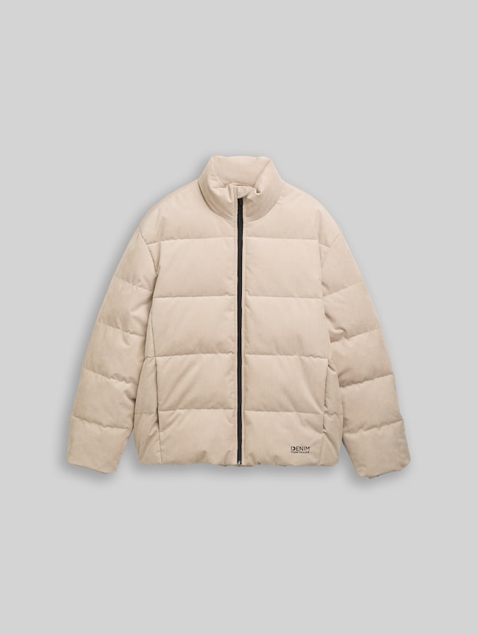 Cord Puffer-Jacke mit Stehkragen von Denim Male, Cashew Beige