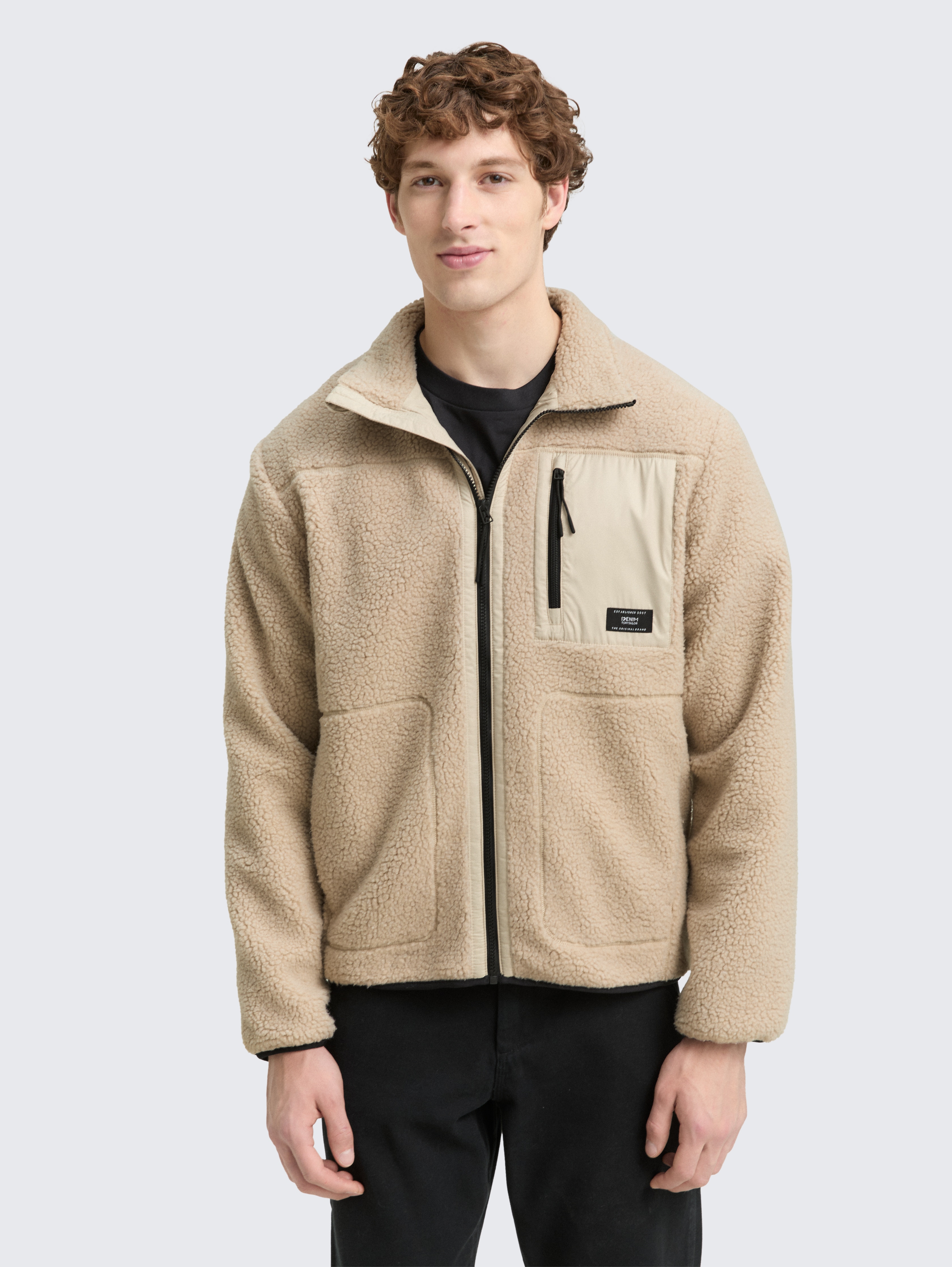 Teddy Jacke mit Stehkragen von Denim Male, Cashew Beige