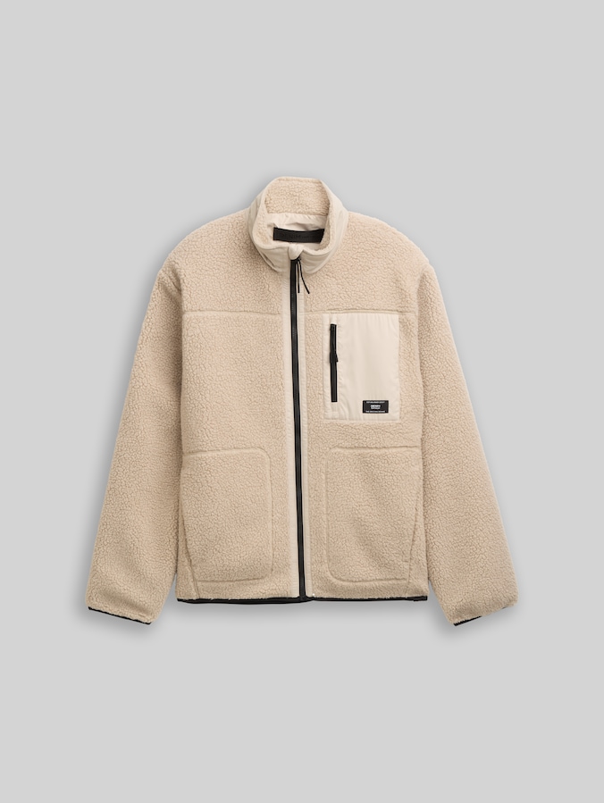 Veste en peluche avec col montant par Denim Male, Cashew Beige