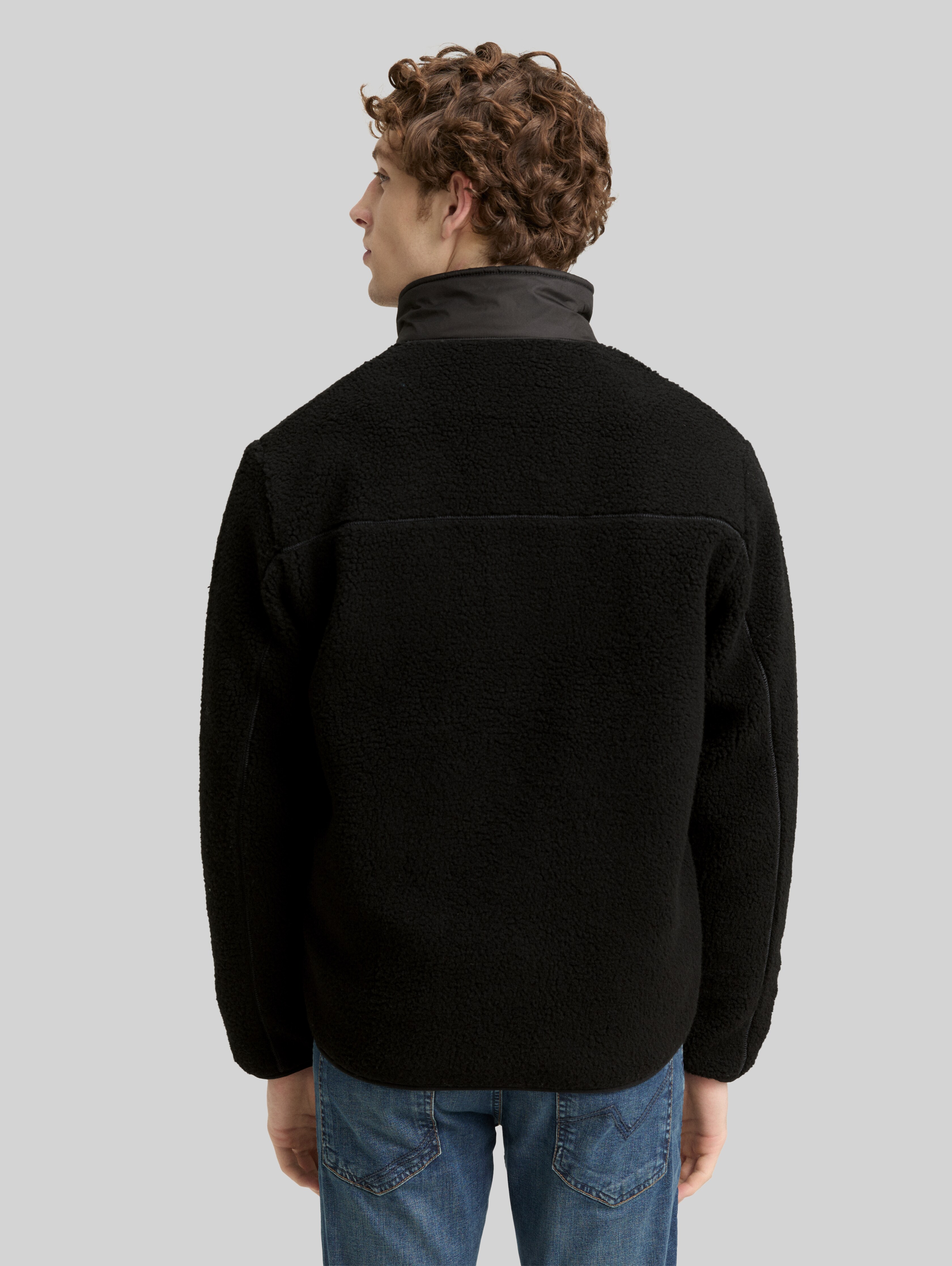 Teddy jacket with stand-up collar in black by Tom Tailor