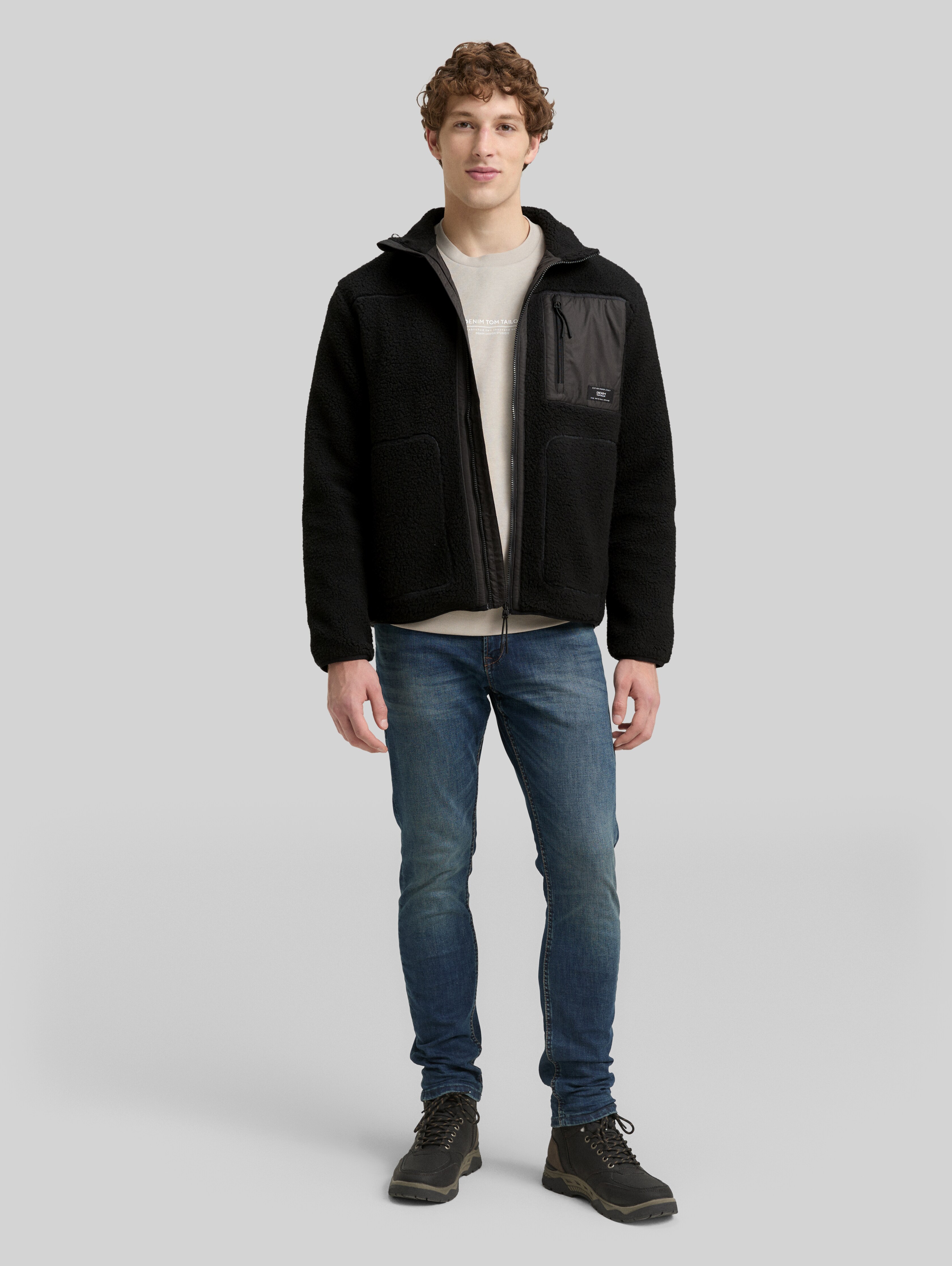 Teddy jacket with stand-up collar in black by Tom Tailor