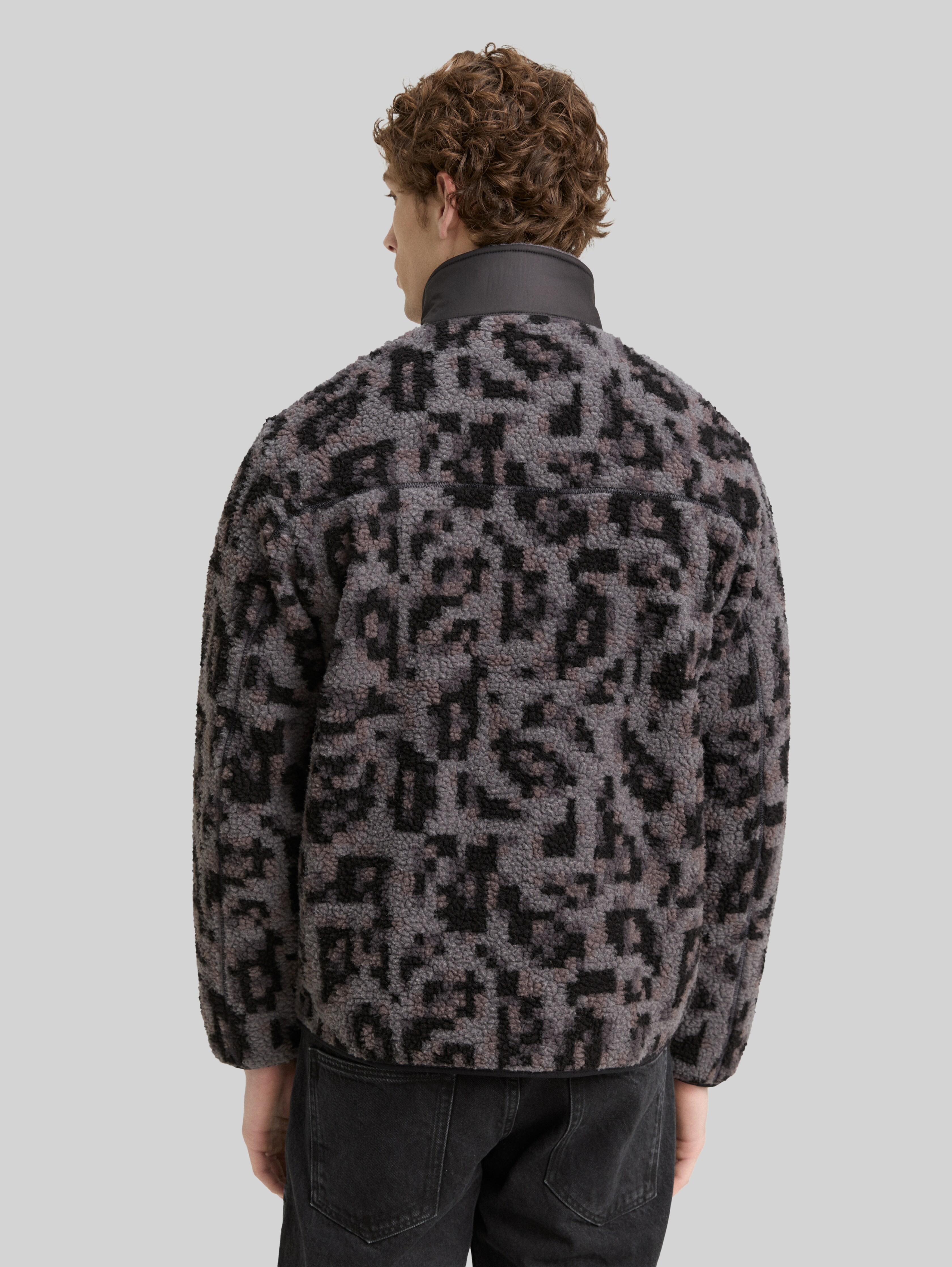 Teddy jacket with stand-up collar in grey by Tom Tailor