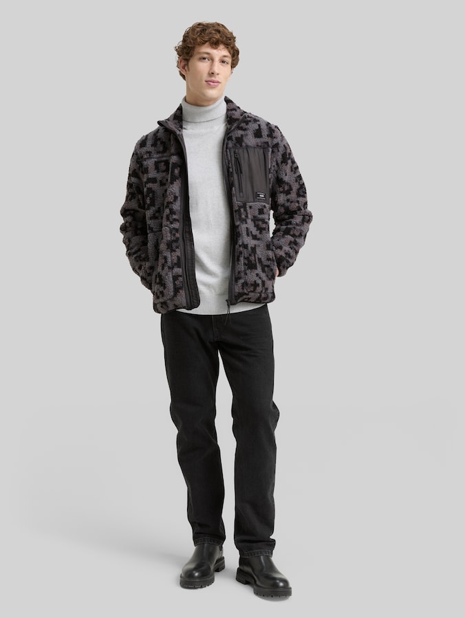 Teddy Jacke mit Stehkragen von Denim Male, night grey big pixel print