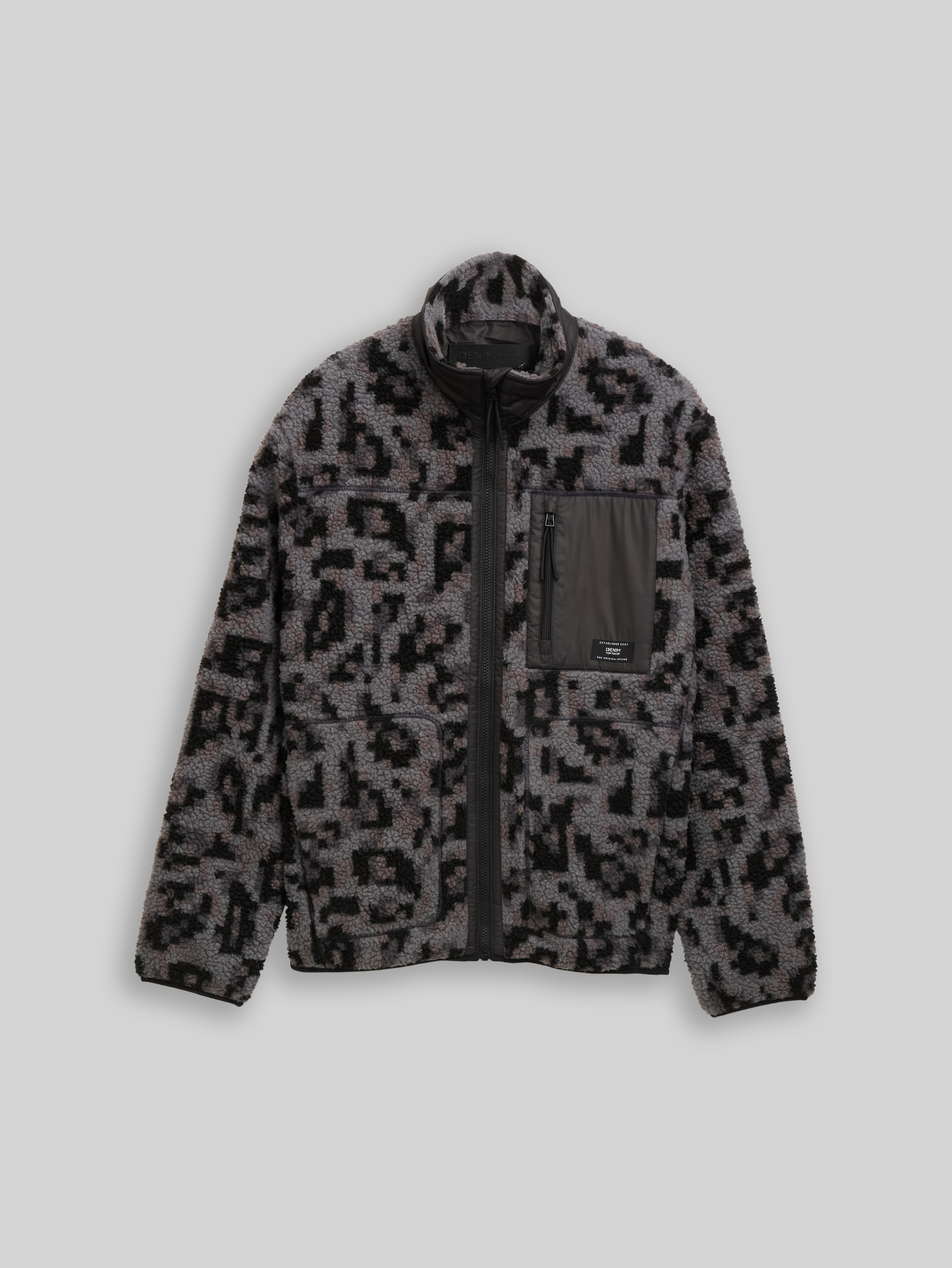 Teddy jacket with stand-up collar in grey by Tom Tailor