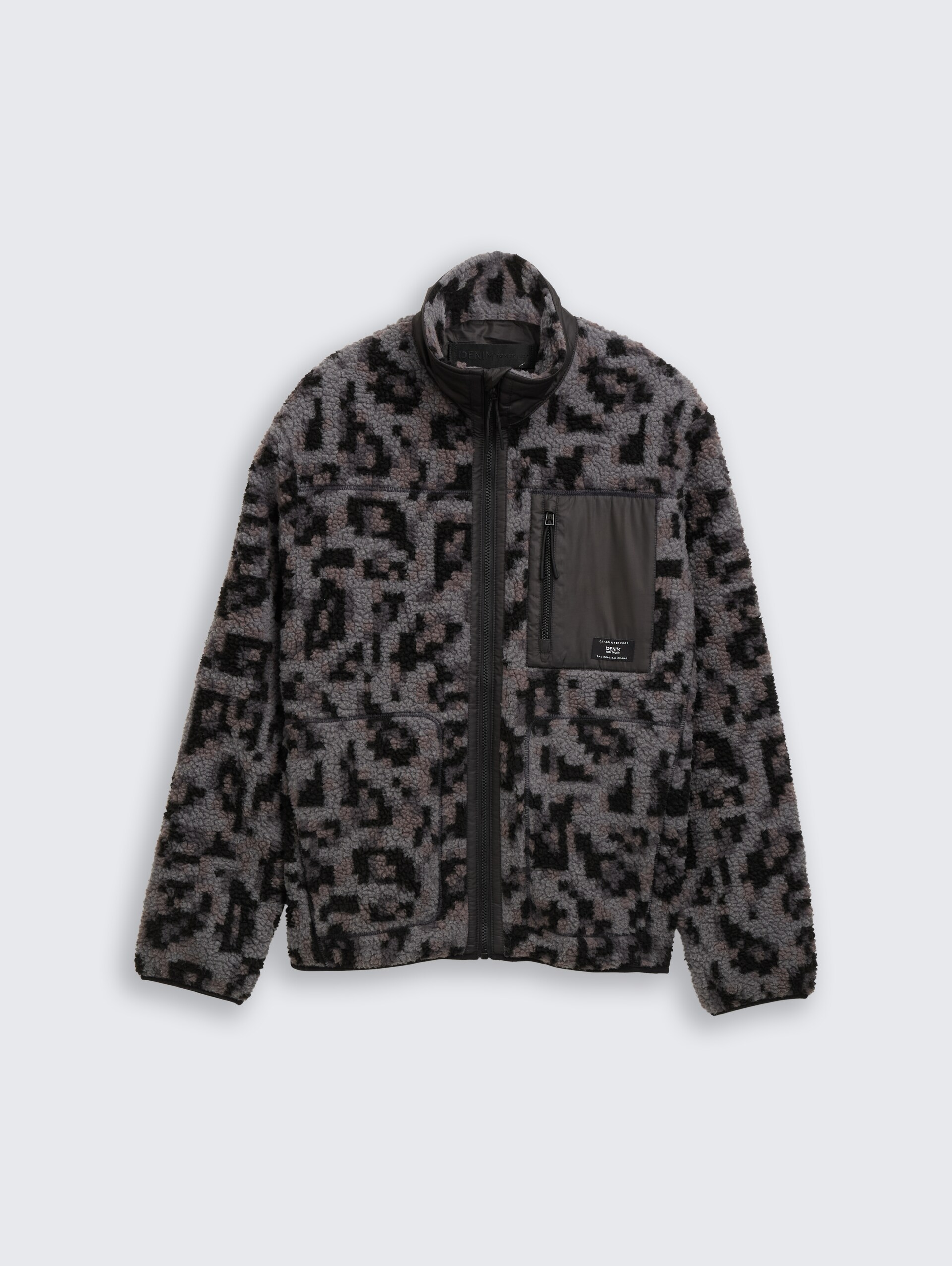 Teddy jas met opstaande kraag - night grey big pixel print - Product vooraanzicht