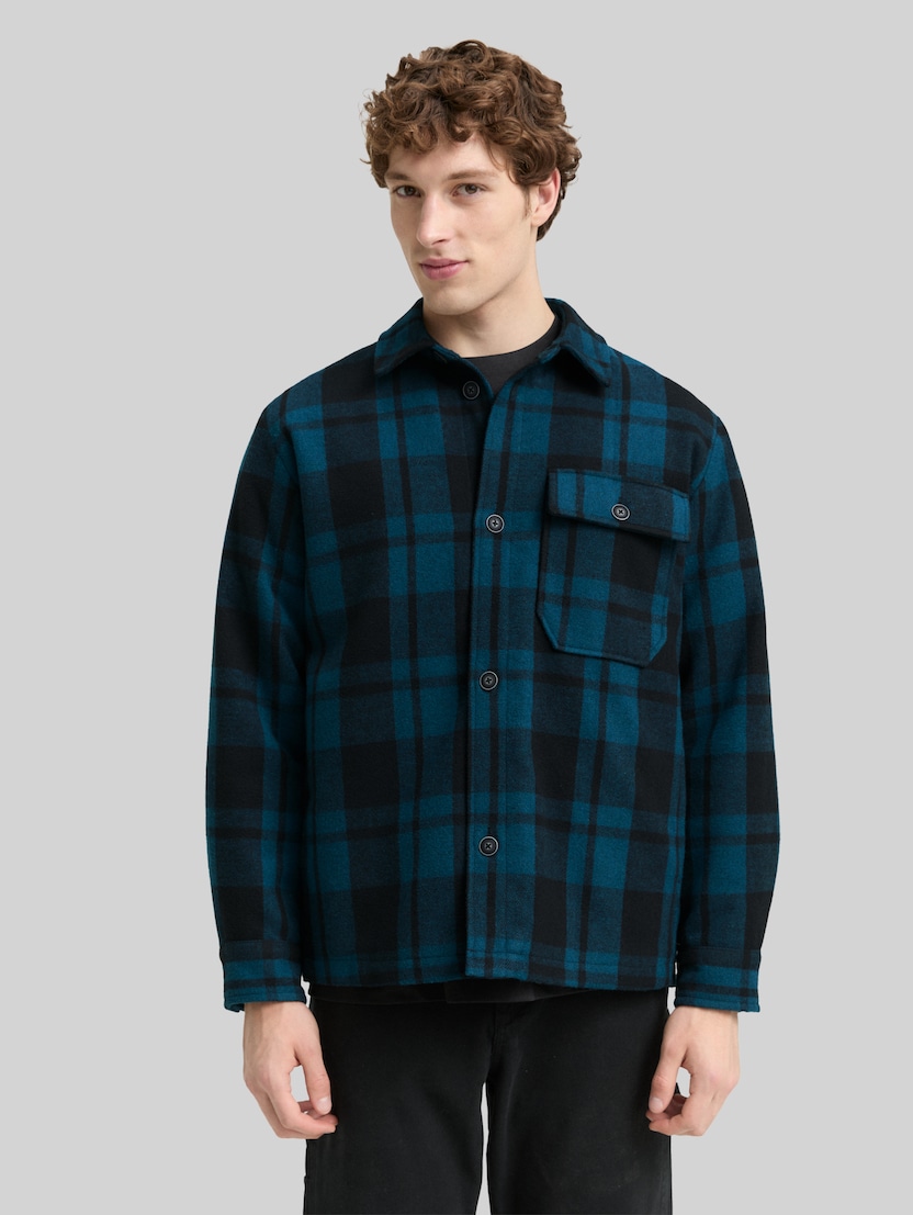 Overshirt Jacke in Woll-Optik von Denim Male, deep pond green dark check