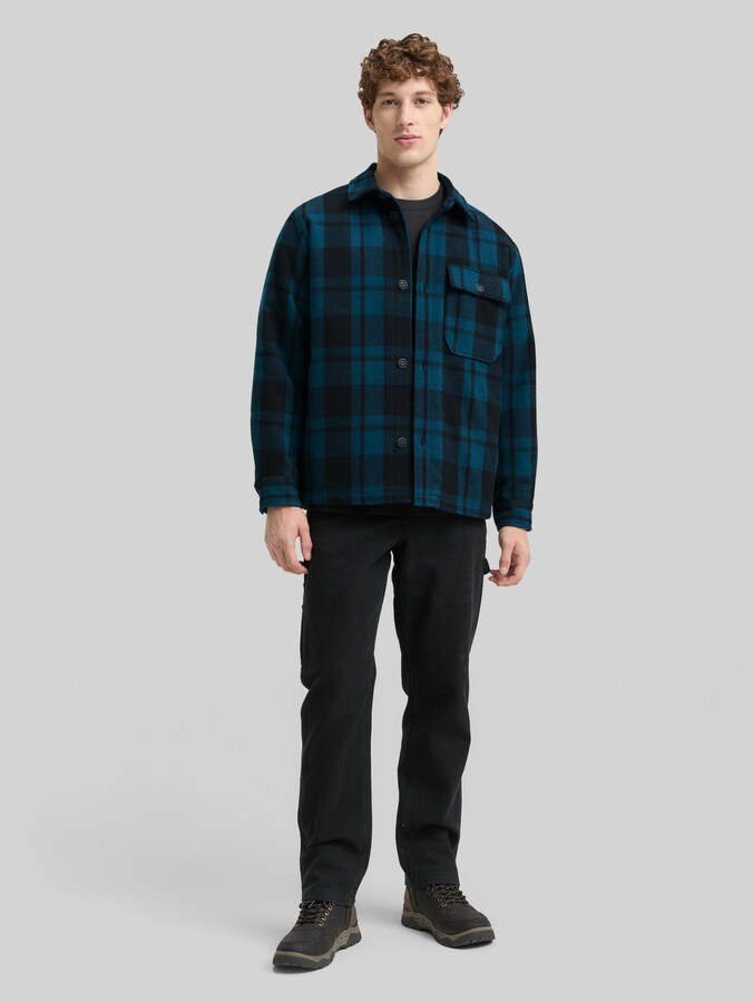 Overshirt jacket in wool look by Denim Male, deep pond green dark check