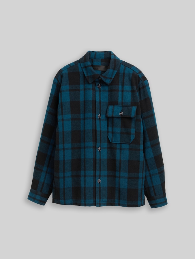 Overshirtjas in woloptiek door Denim Male, deep pond green dark check
