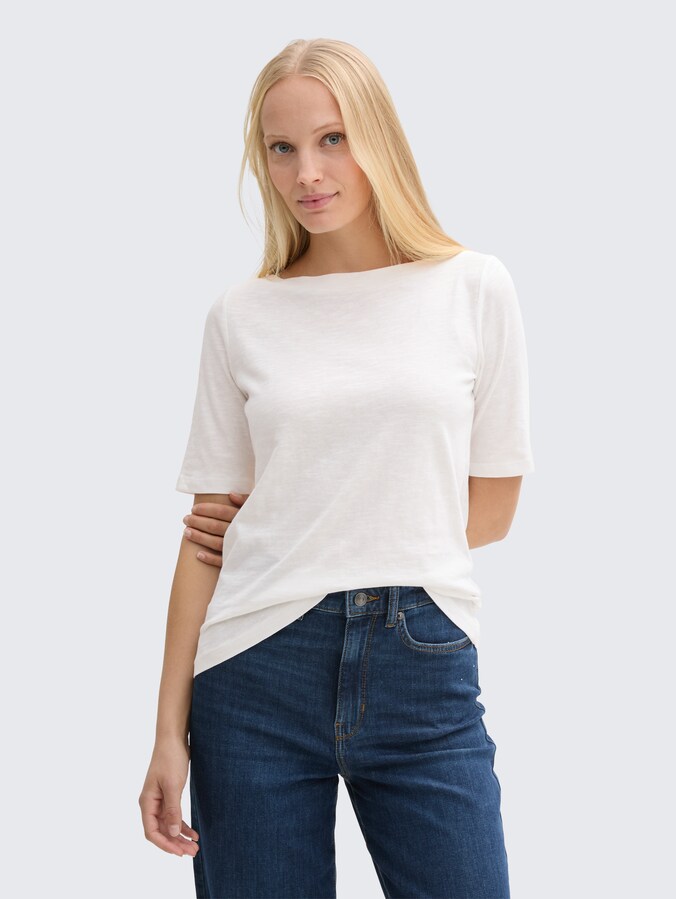 T-shirt met boothals door Women, Whisper White
