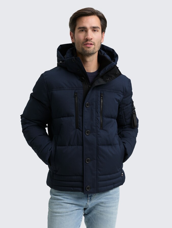 Puffer jacket with detachable hood by Men, sky captain blue