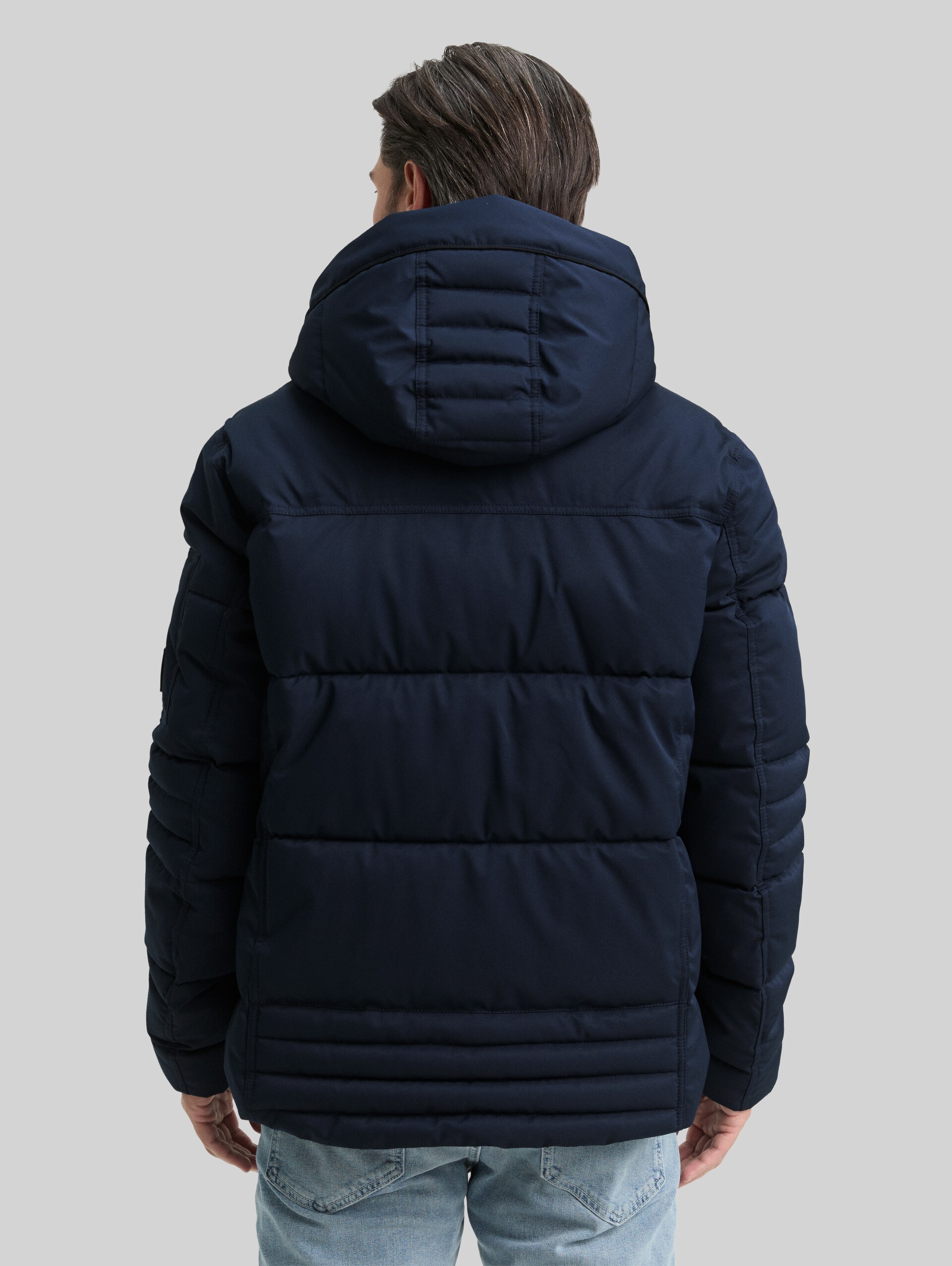 Puffer jacket with detachable hood - sky captain blue - Model-back view