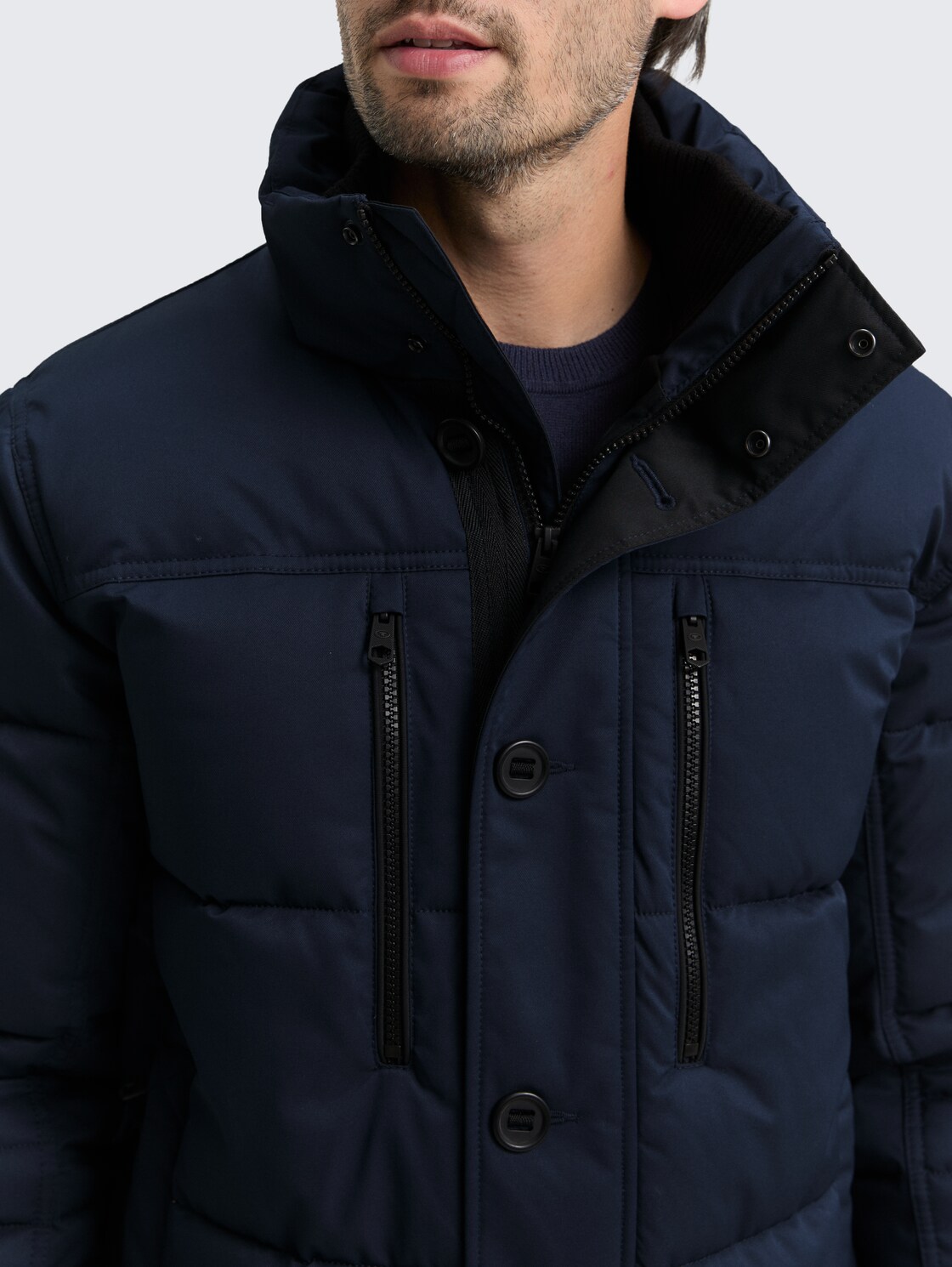 Puffer-Jacke mit abnehmbarer Kapuze - sky captain blue - Detail-Model-Ansicht