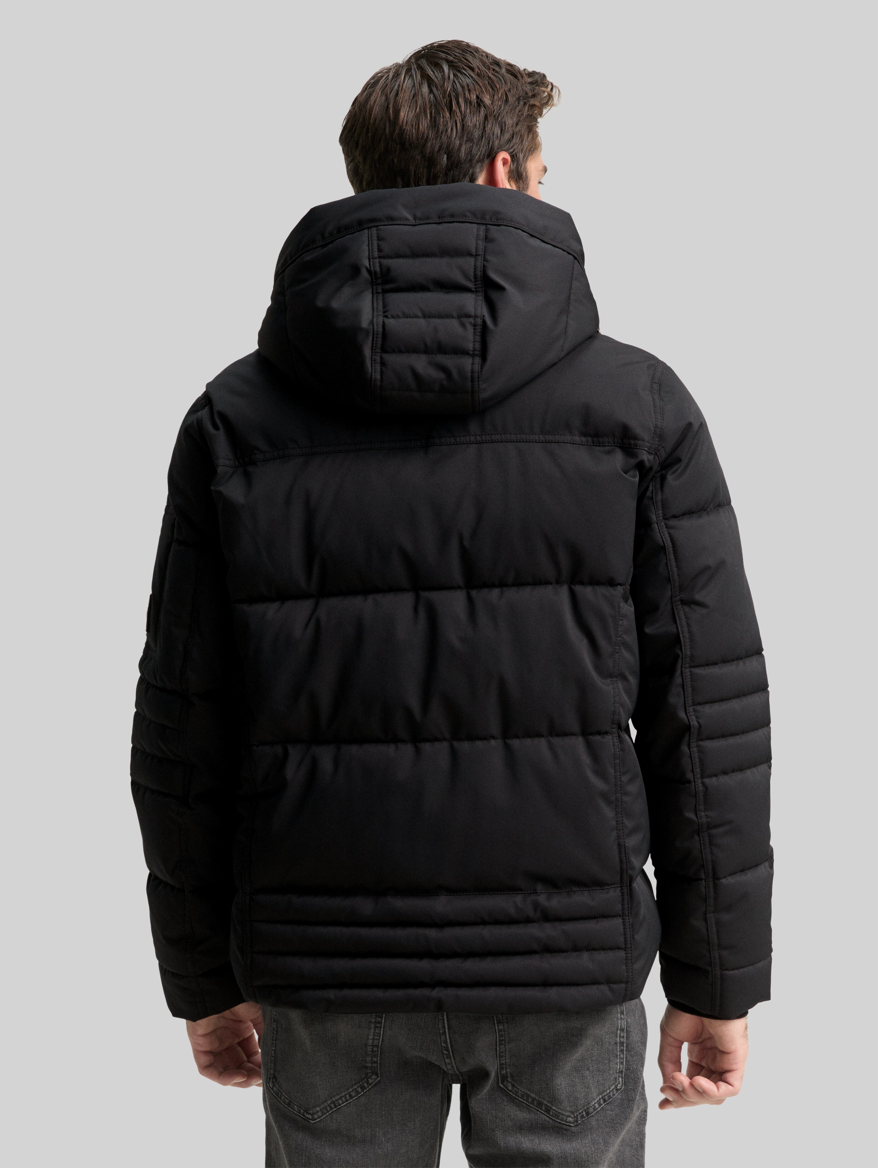 Puffer jacket with detachable hood in black by Tom Tailor