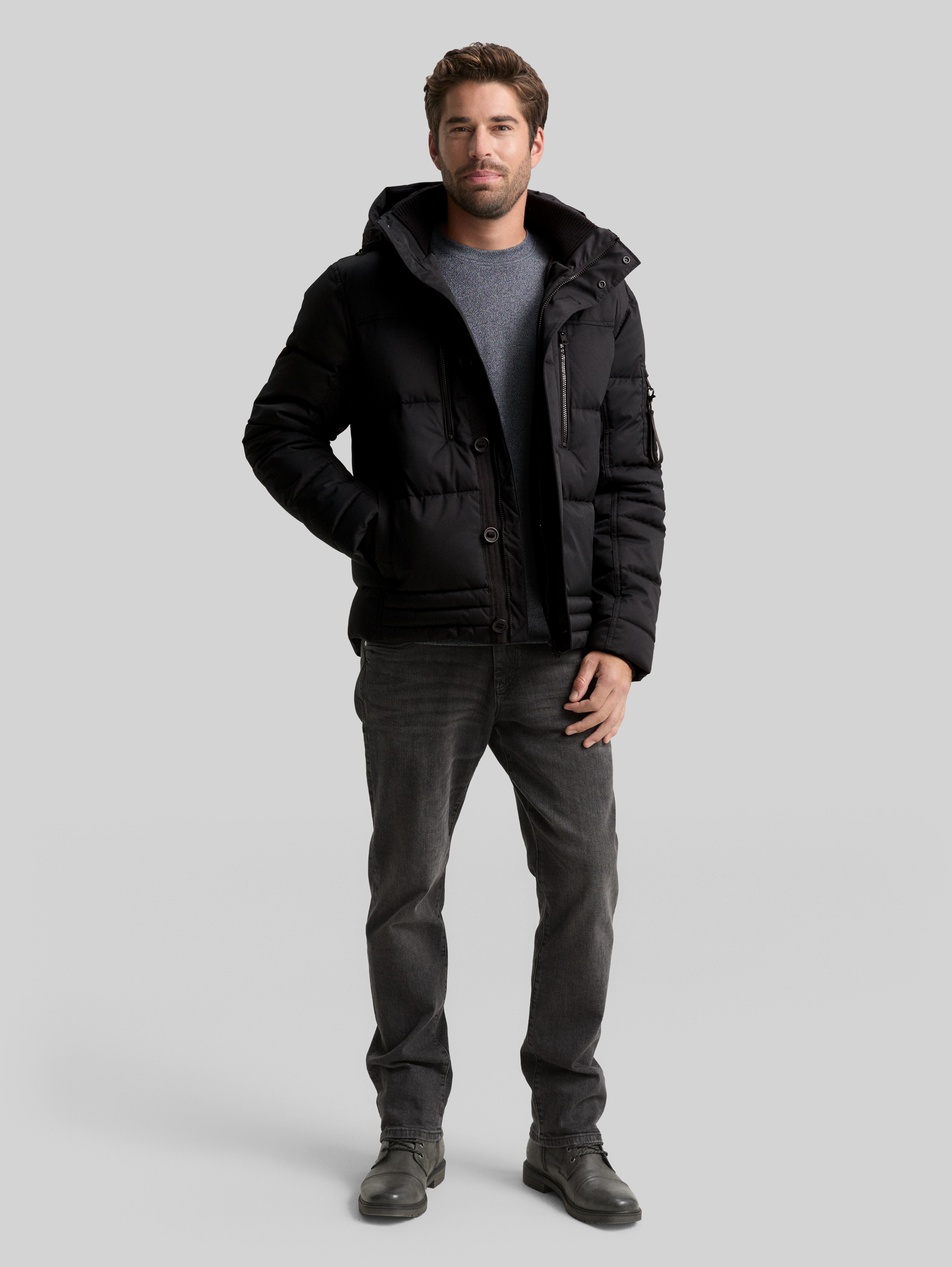 Puffer jacket with detachable hood in black by Tom Tailor