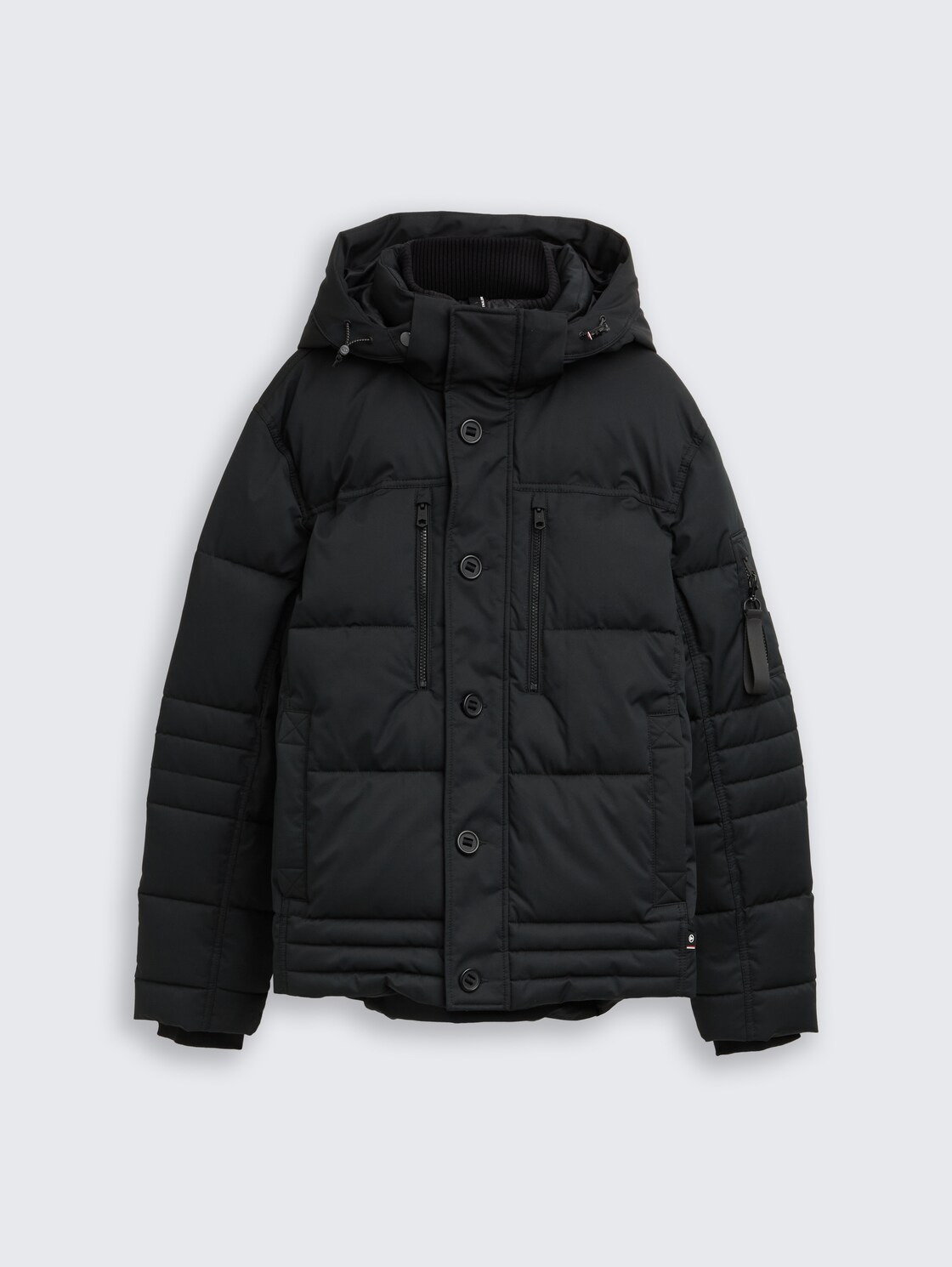 Puffer-Jacke mit abnehmbarer Kapuze - Black - Vorder-Produkt-Ansicht