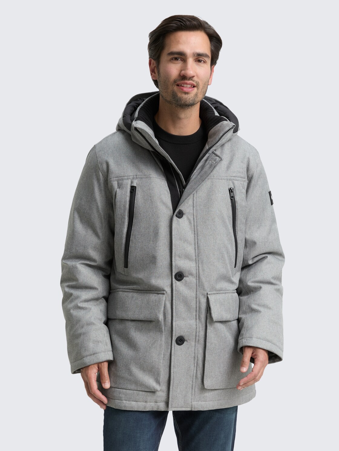 Arctic Parka mit abnehmbarer Kapuze - grey melange herringbone - Model-Vorderansicht