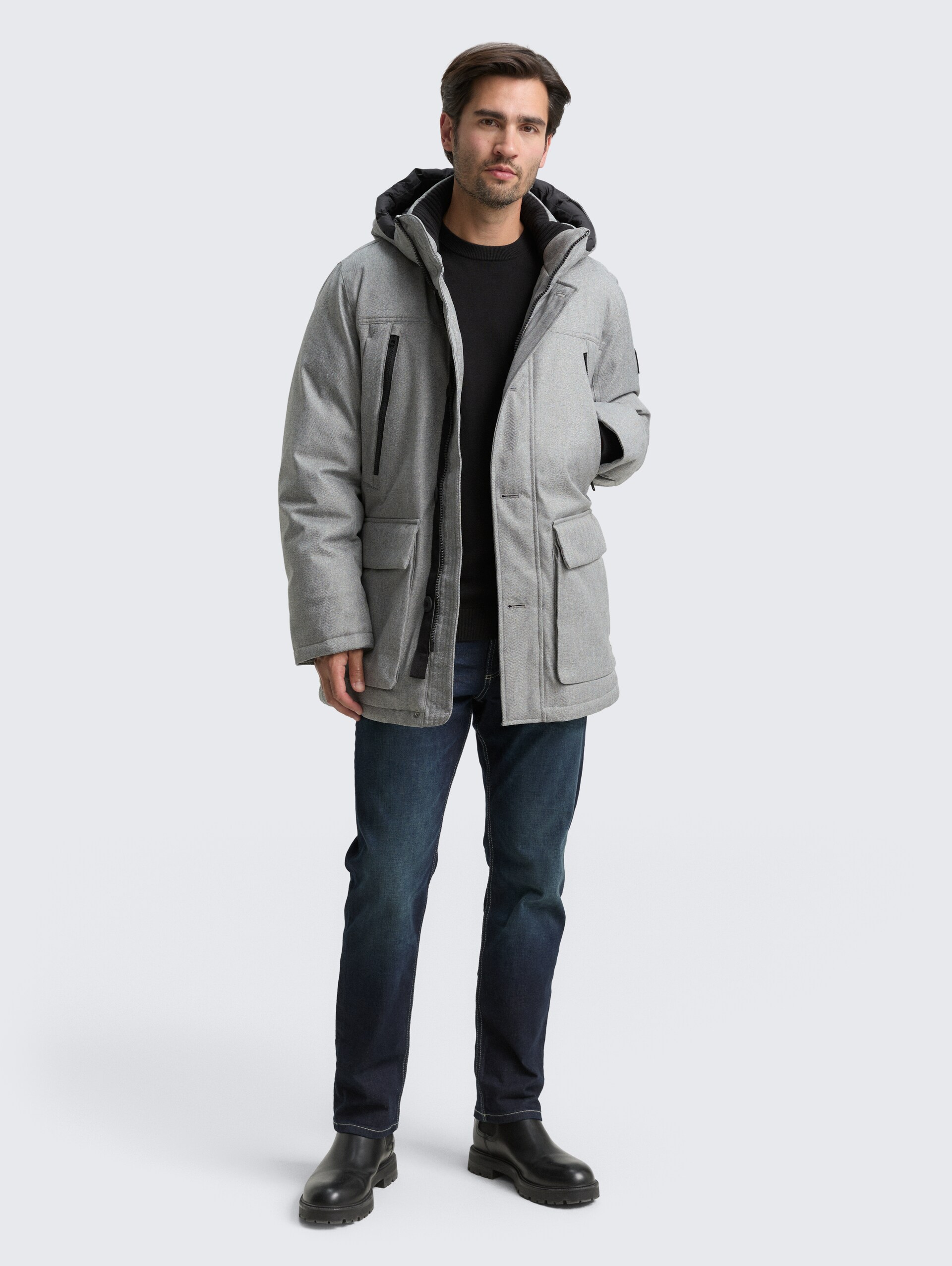 Arctic Parka mit abnehmbarer Kapuze - grey melange herringbone - seitliche Model-Ansicht