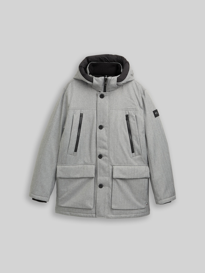 Arctic parka with detachable hood by Men, grey melange herringbone