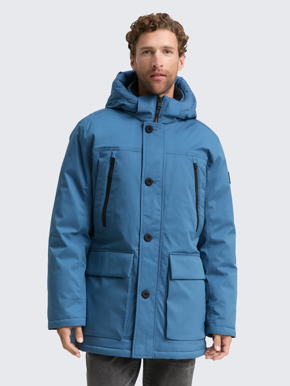 Arctic Parka mit abnehmbarer Kapuze - real teal blue - Model-Vorderansicht