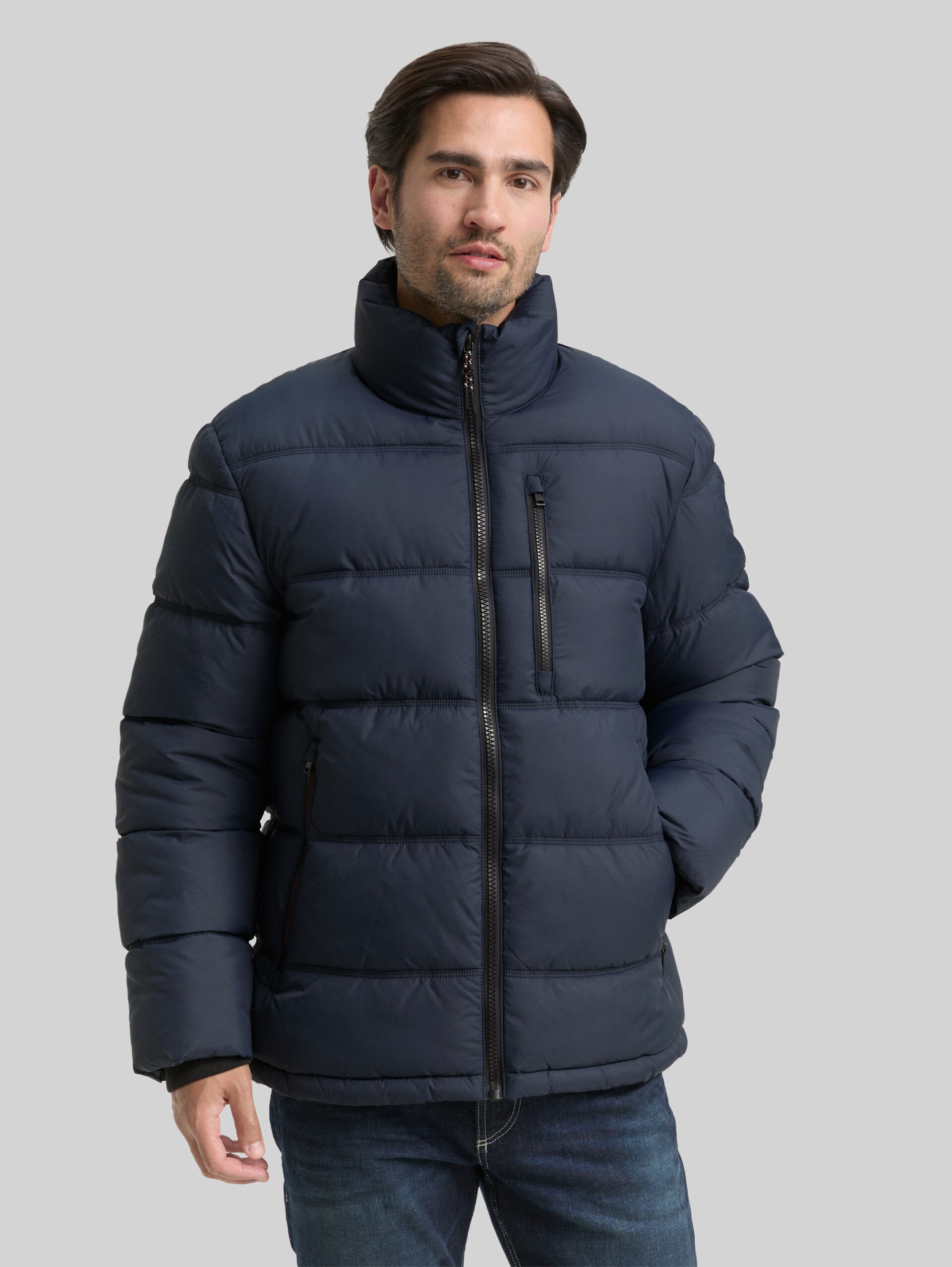 Puffer jacket made from water-repellent material - sky captain blue - Model front view