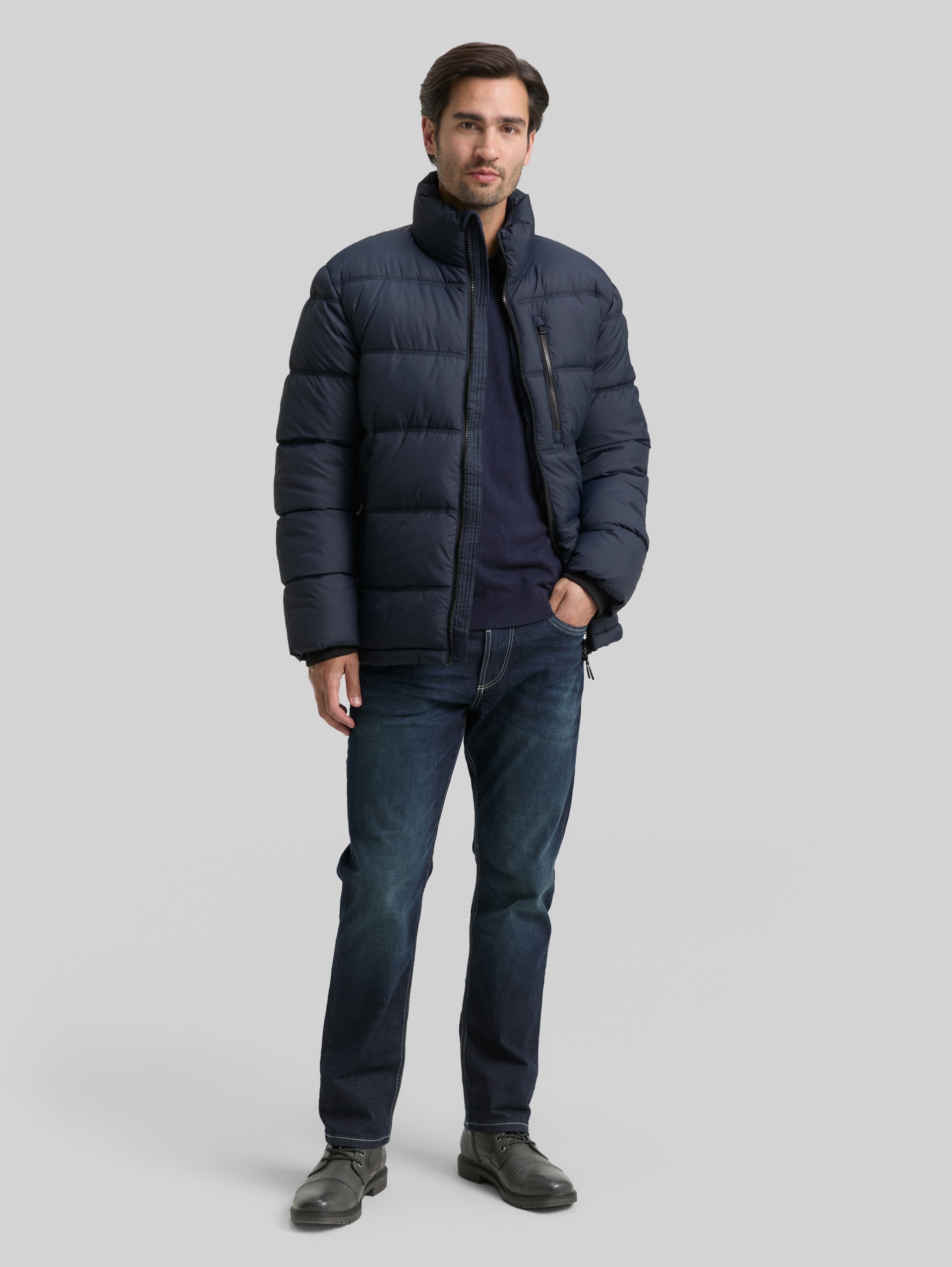 Puffer jacket made from water-repellent material - sky captain blue - side model view
