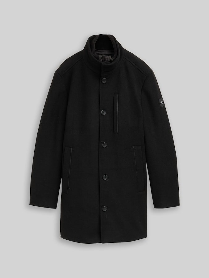 2-in-1 wollen jas met afneembare binnenjas door Men, Black