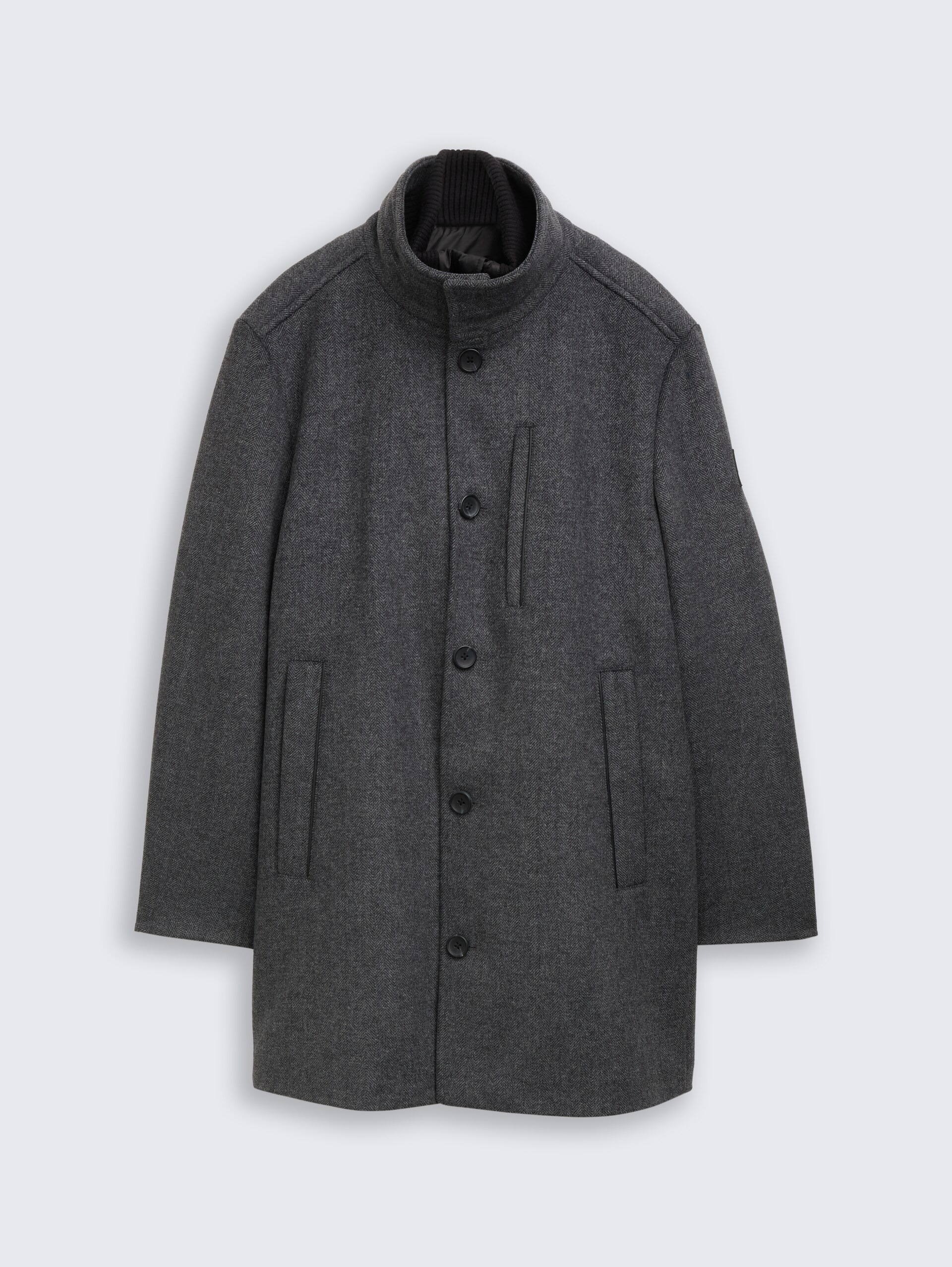 2-in-1 Wollmantel mit abnehmbarer Innenjacke - dark grey black herringbone - Vorder-Produkt-Ansicht